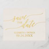 Elegant Gold Foil Calligraphy Ivory Save the Date Folie Uitnodiging Briefkaart (Voorkant)