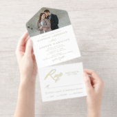 Elegant Gold Foil Calligraphy Photo Wedding All In One Uitnodiging (Uittrekbaar)