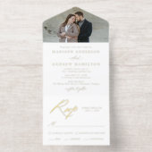 Elegant Gold Foil Calligraphy Photo Wedding All In One Uitnodiging (Binnenkant)