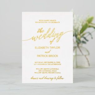 Elegant Gold Foil Calligraphy Wedding Folie Uitnodiging