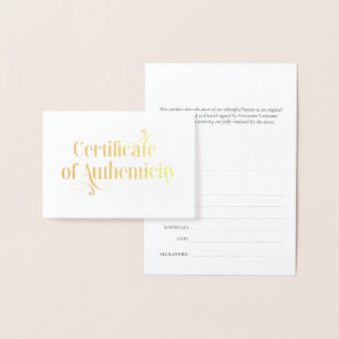 Elegant Gold Foil Certificate of Authenticity Folie Kaarten