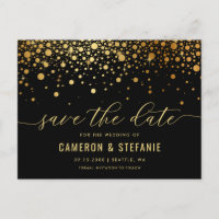 Elegant Gold Foil Confetti Black Save the Date