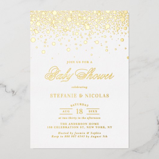 Elegant Gold Foil Confetti Stip Baby shower Folie Uitnodiging (Voorkant)