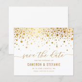 Elegant Gold Foil Confetti White Save the Date (Voorkant / Achterkant)