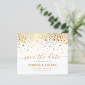 Elegant Gold Foil Confetti White Save the Date (Staand voorkant)