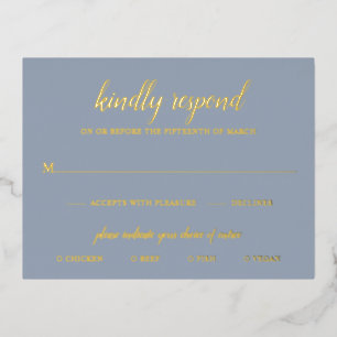 Elégant Gold Foil Dusty Blue Wedding Carte RSVP