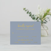 Elégant Gold Foil Dusty Blue Wedding Carte RSVP (Debout devant)