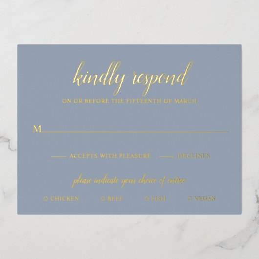Elégant Gold Foil Dusty Blue Wedding Carte RSVP (Recto)