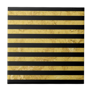 Elegant Gold Foil en Black Stripe Pattern Tegeltje