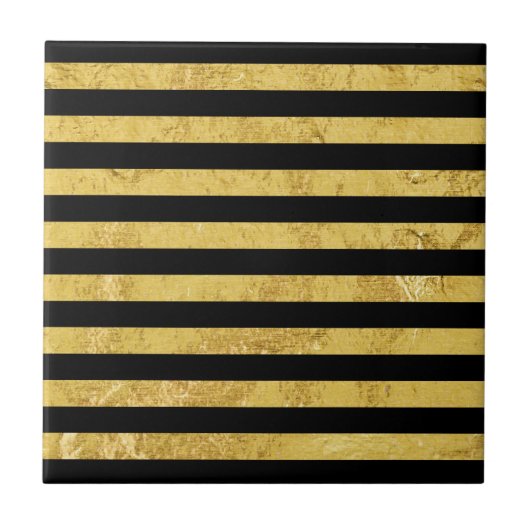 Elegant Gold Foil en Black Stripe Pattern Tegeltje (Voorkant)