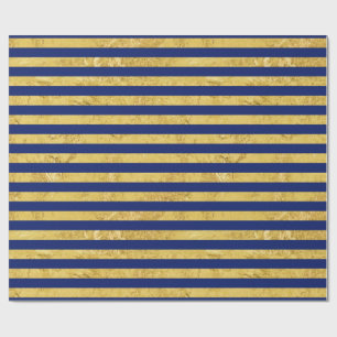 Elegant Gold Foil en Blue Stripe Pattern Cadeaupapier