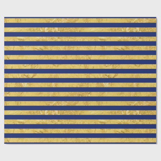 Elegant Gold Foil en Blue Stripe Pattern Cadeaupapier (Vlak)