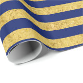 Elegant Gold Foil en Blue Stripe Pattern Cadeaupapier (Rol Hoek)