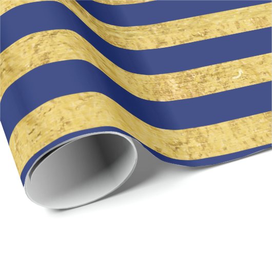 Elegant Gold Foil en Blue Stripe Pattern Cadeaupapier (Rol Hoek)