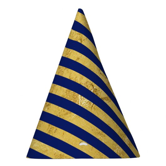 Elegant Gold Foil en Blue Stripe Pattern Feesthoedjes (Rechts)