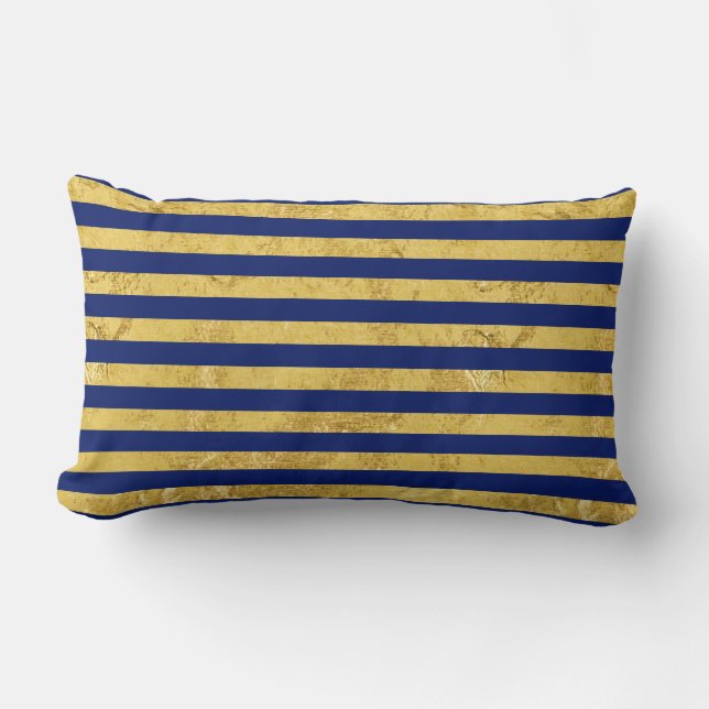 Elegant Gold Foil en Blue Stripe Pattern Kussen (Voorkant)