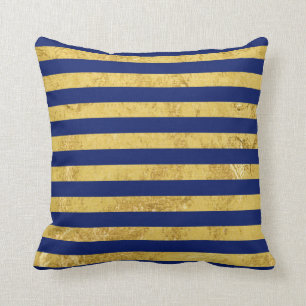 Elegant Gold Foil en Blue Stripe Pattern Kussen