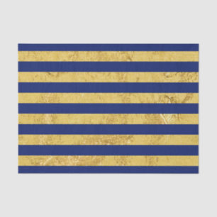 Elegant Gold Foil en Blue Stripe Pattern Tissuepapier