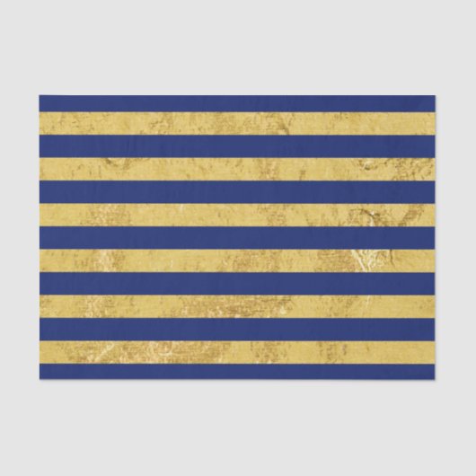 Elegant Gold Foil en Blue Stripe Pattern Tissuepapier (Voorkant)