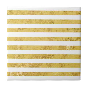 Elegant Gold Foil en White Stripe Pattern Tegeltje