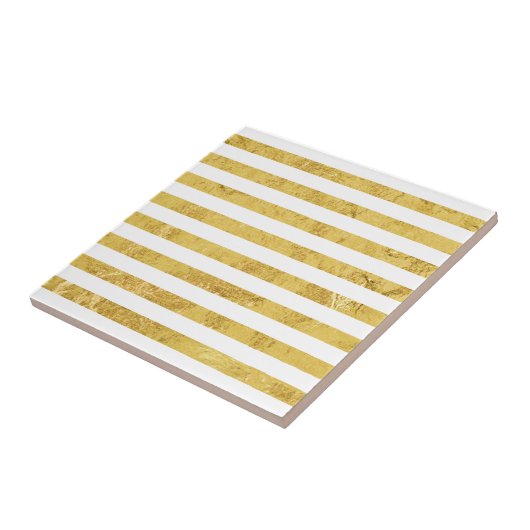 Elegant Gold Foil en White Stripe Pattern Tegeltje (Zijkant)