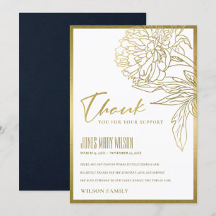 ELEGANT GOLD FOIL FAUX FLORAL SYMPATHIE MEMORIAL T BEDANKKAART