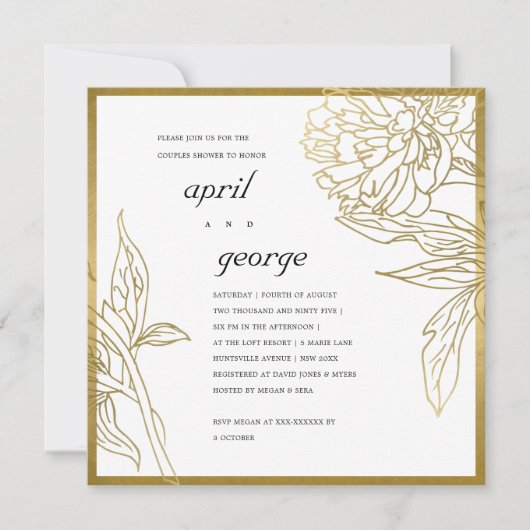 ÉLÉGANT GOLD FOIL FLORAL COUPLES DOUCHE INVITATION (Devant)