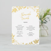 Elegant Gold Foil Floral Rosh Hashanah Dinner Menu (Staand Voorkant)