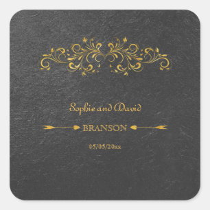 Elegant Gold Foil Flourish Black Wedding Vierkante Sticker