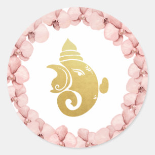 Elegant Gold Foil Ganapati Indian God Ronde Sticker