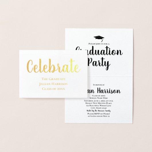 Elégant Gold Foil Graduation Party Invitation (Affichage)