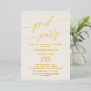 Elegant Gold Foil   Ivory Graduation Party Folie Uitnodiging