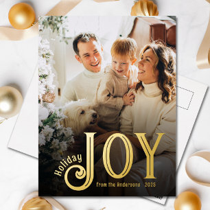 Elegant Gold Foil Joy Photo Holiday Briefkaart