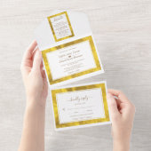 Elegant Gold Foil Lijst Calligraphy Wedding All In One Uitnodiging (Afscheurbaar)