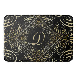 Elegant Gold Foil look Scrollwork Script op zwart Badmat