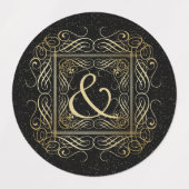 Elegant Gold Foil look Scrollwork Script op zwart Labels (Design 2)