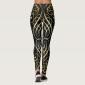 Elegant Gold Foil look Scrollwork Script op zwart Leggings (Achterkant)