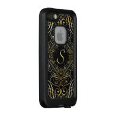 Elegant Gold Foil look Scrollwork Script op zwart LifeProof iPhone Hoesje (Achterkant / rechts)