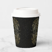 Elegant Gold Foil look Scrollwork Script op zwart Papieren Bekers (Links)