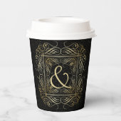 Elegant Gold Foil look Scrollwork Script op zwart Papieren Bekers (Achterkant)