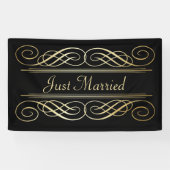 Elegant Gold Foil look Scrollwork Script op zwart Spandoek (Horizontaal)