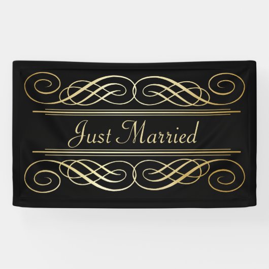 Elegant Gold Foil look Scrollwork Script op zwart Spandoek (Horizontaal)