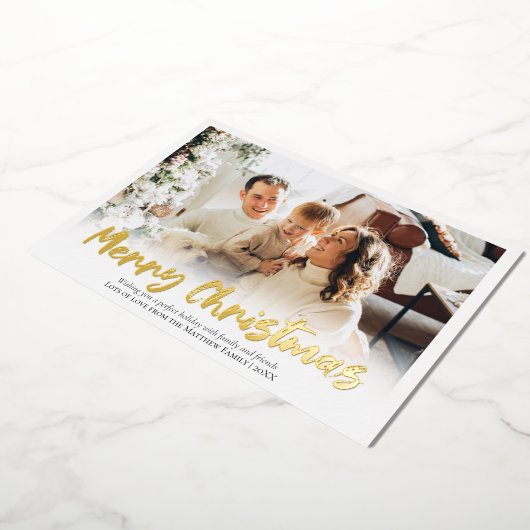 Elegant Gold Foil Merry kerstfamilie Foto Folie Feestdagenkaart (Gedraaid)