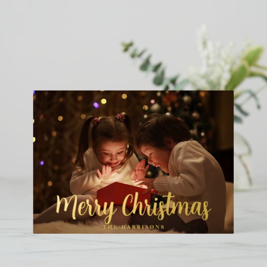 Elegant Gold Foil Merry kerstfeestdag Kaart (Staand Voorkant)