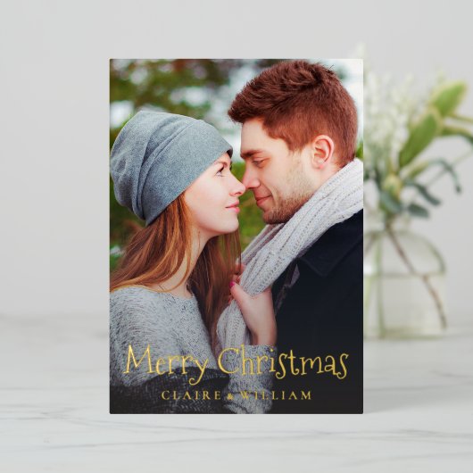 Elegant Gold Foil Merry kerstfeestdag Kaart (Staand Voorkant)