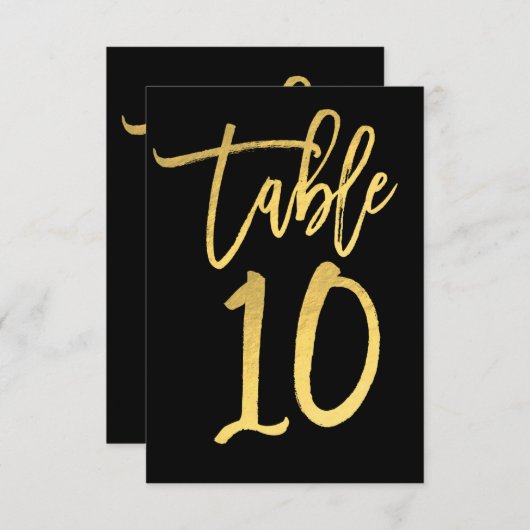 Elegant Gold Foil modern Script Table Number 10 Kaart (Voorkant / Achterkant)