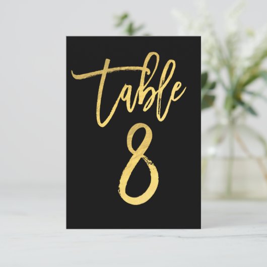 Elegant Gold Foil modern Script Table Number 8 Kaart (Staand voorkant)