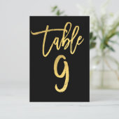 Elegant Gold Foil modern Script Table Number 9 Kaart (Staand voorkant)