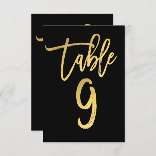 Elegant Gold Foil modern Script Table Number 9 Kaart (Voorkant / Achterkant)