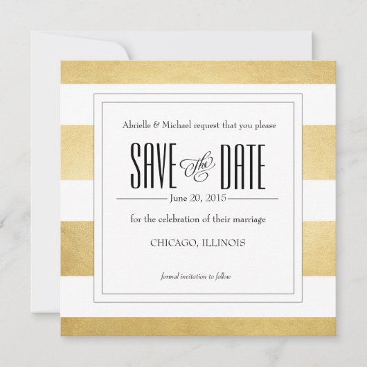 Elegant Gold Foil Modern Stripe Save the Date (Voorkant)